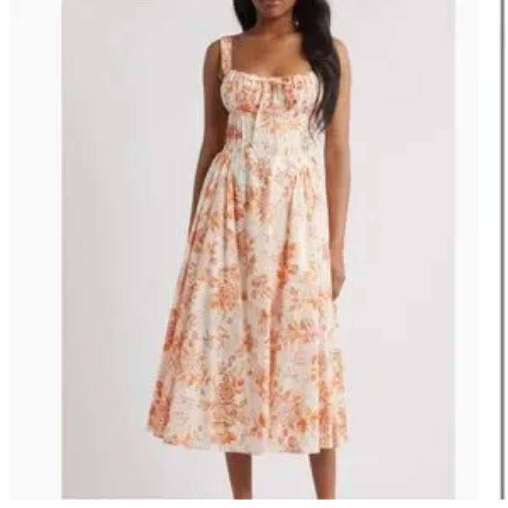 New Cream and Floral Midi Dress. Size Med